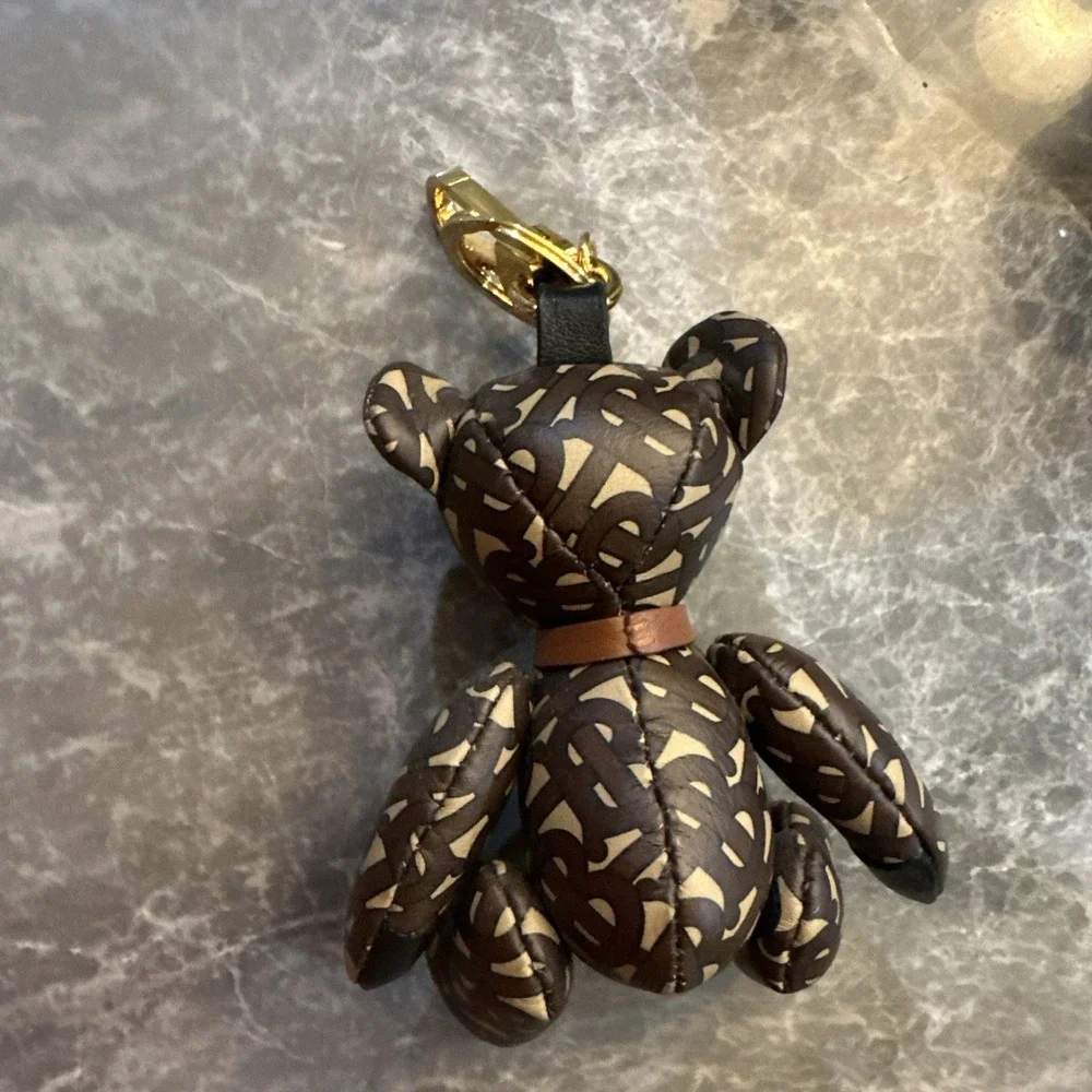 BURBERRY Total logo TB Thomas Bear Bag Charm Key Holder Leather Brown